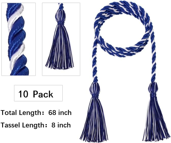 D DODOU 10 Pieces Graduation Cords Polyester Graduation Honor Braided Cords with Sewing Tassels for Bachelor, Master, Doctor 68" Long (Royal Blue White) - Image 3